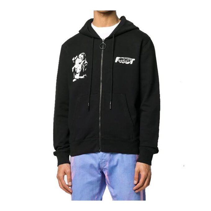 FW20 Kiss 21Printing Zipper Hooded Jacket Men Black