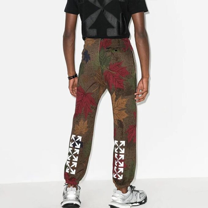 FW20 Leaf Applique Close-fitting Sports Pants Men’ s Khaki/Green