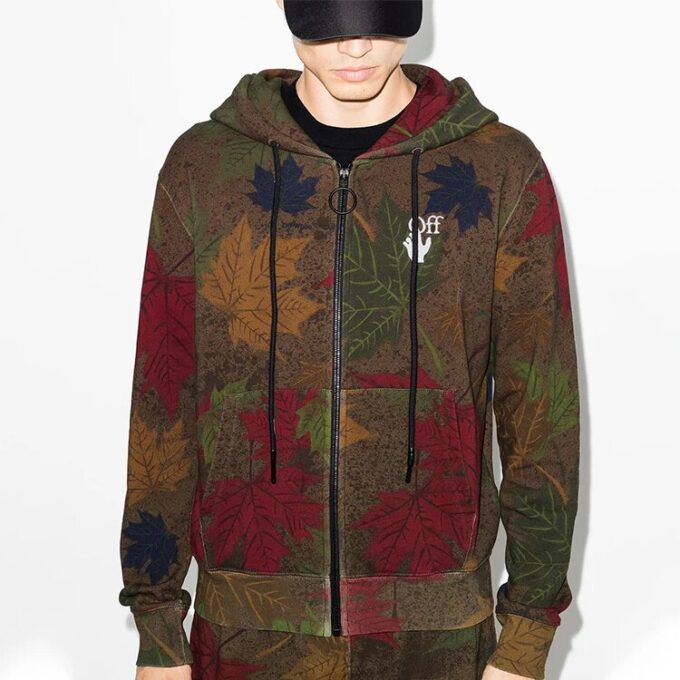FW20 Leaf Camouflage Applique Hooded Sweater Men’ s Khaki/Green