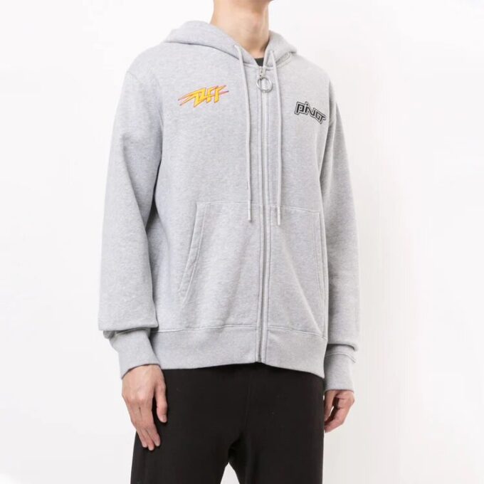 FW20 Logo Printing Zipper Hooded Jacket Men Grey