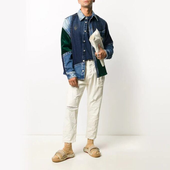 FW20 Patchwork Design Denim Jacket Men Blue