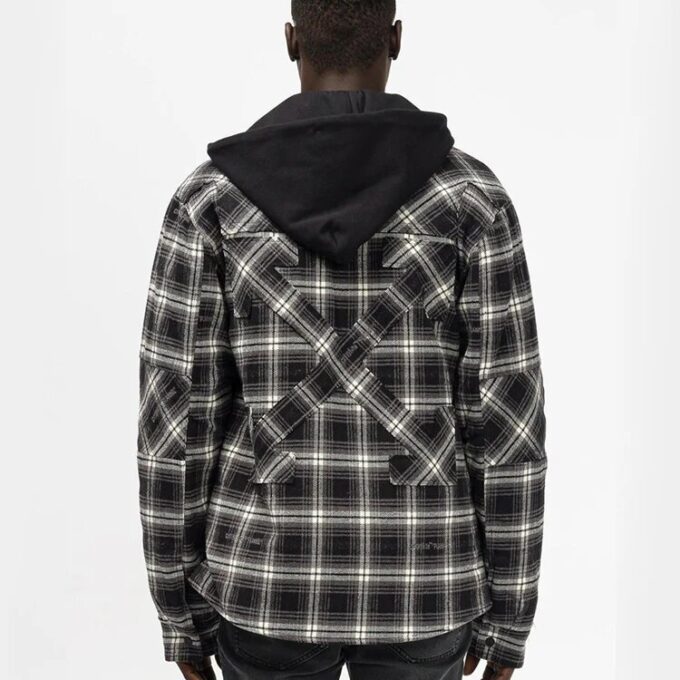 FW20 Plaid Hooded Long-sleeve Coat Men’ s Black