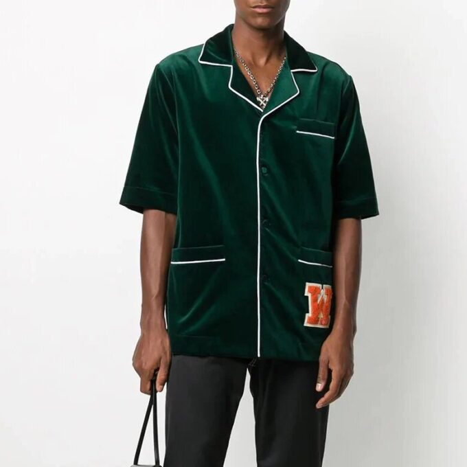 FW20 Short-Sleeved Shirt Velet short-sleeve Shirt Men’ s Green