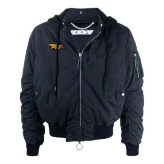 FW20 Stencil Vintage Applique Hooded Long-sleeve Jacket Men’ s Navy Blue