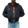 FW20 Stencil Vintage Applique Hooded Long-sleeve Jacket Men’ s Navy Blue
