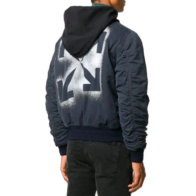 FW20 Stencil Vintage Applique Hooded Long-sleeve Jacket Men’ s Navy Blue