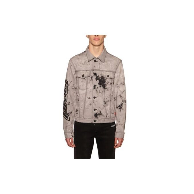 FW20 Tie-dye Printed Denim Jacket Men Grey