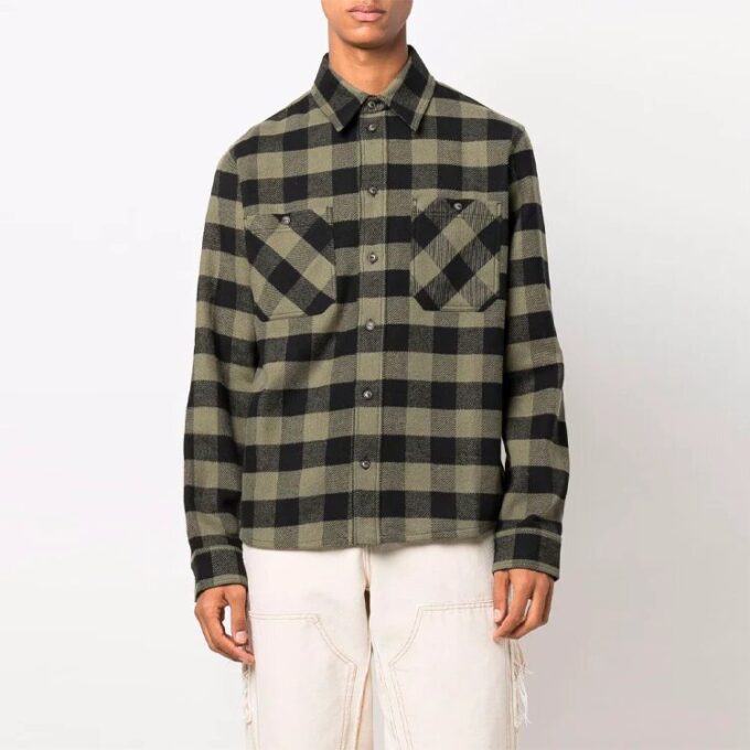 FW21 Arrow flannel Plaid Long Sleeves Shirt Loose Fit Yellow