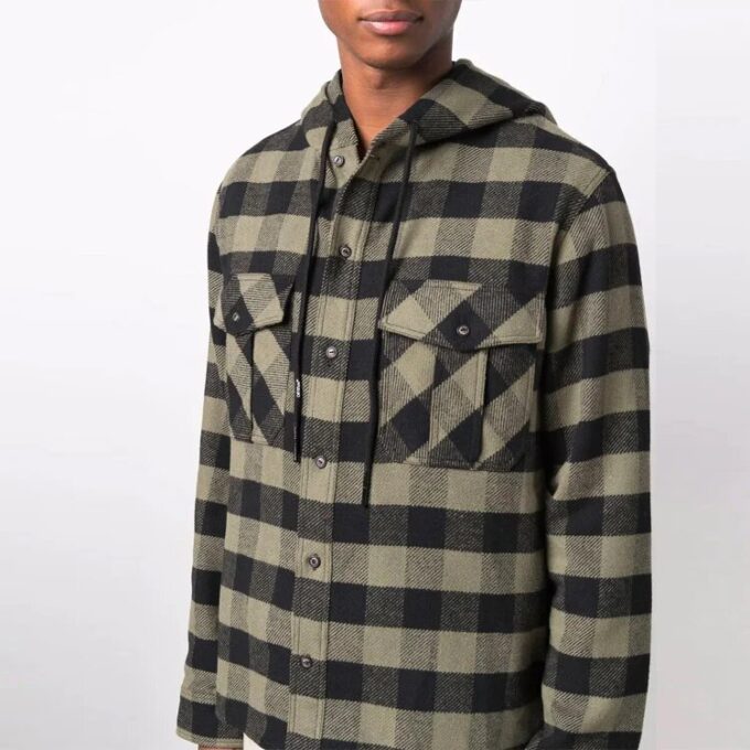 FW21 Arrow Pattern Logo Printing Plaid hooded Long Sleeves Shirt Version Green