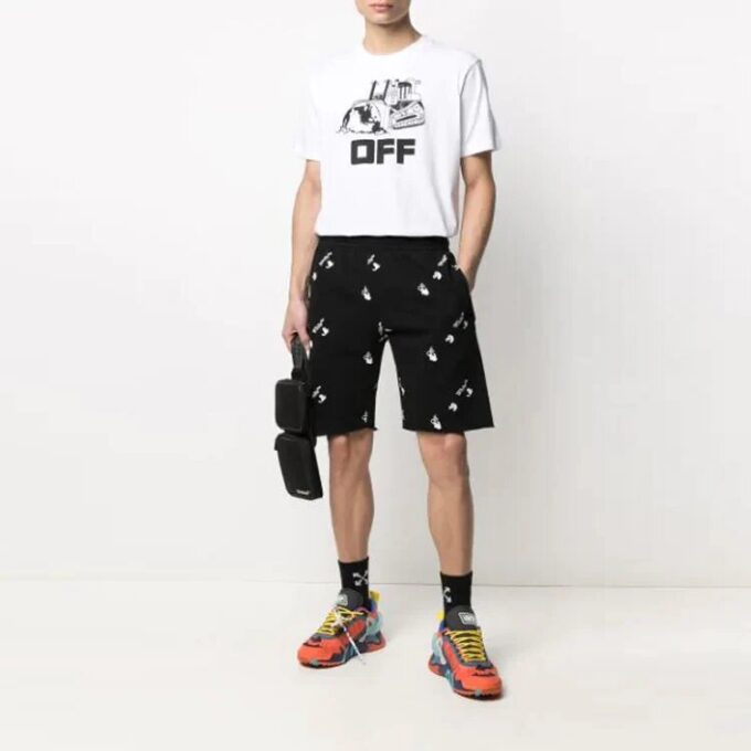 FW21 Cotton Alphabet Full Print Pattern Casual Shorts Version Black