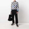 FW21 Flowers Printing Plaid Round Neck Pullover Version Black
