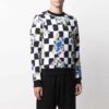 FW21 Flowers Printing Plaid Round Neck Pullover Version Black