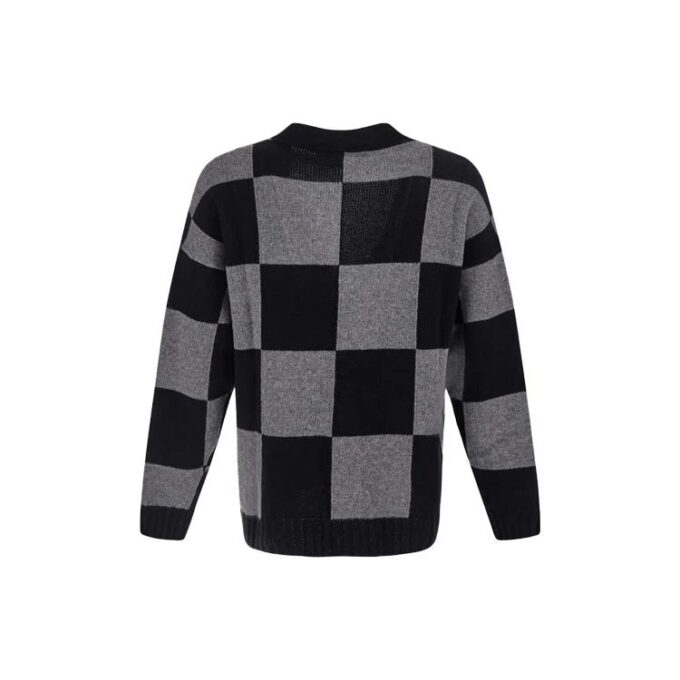FW21 Grid Long Sleeves V neck Cardigan Ordinary Version Black