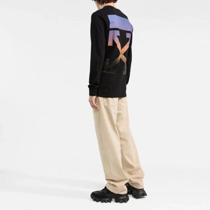 FW21 Logo Arrow Pattern Round Neck Long Sleeves Black