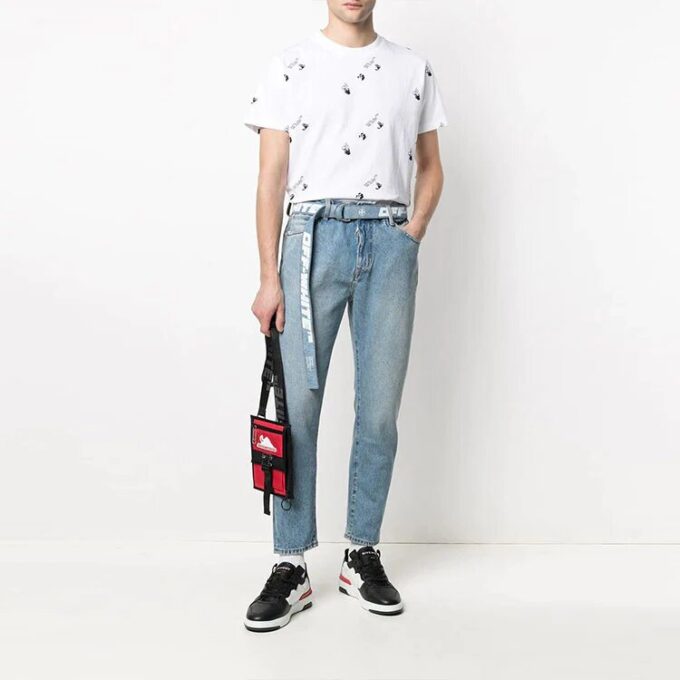 FW21 Logo Full Print Round Neck Short Sleeve Ordinary Version White