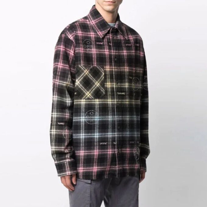 FW21 Logo Pattern Plaid Long Sleeves Shirt Loose Fit