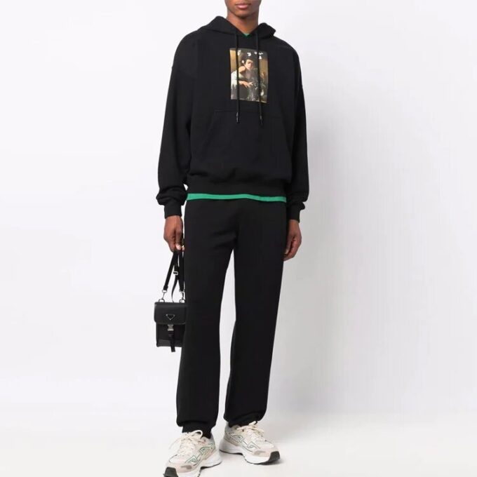 FW21 Pattern Alphabet Printing Drawstring Pullover Version Black