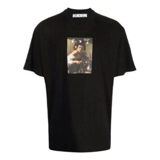 FW21 Pattern Alphabet Printing Round Neck Short Sleeve Loose Fit Black