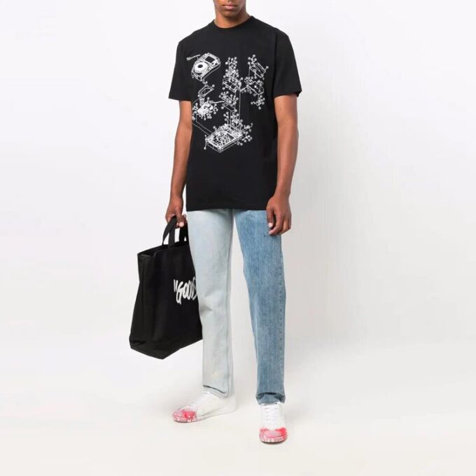 FW21 Pattern Printing Round Neck Short Sleeve Version Black
