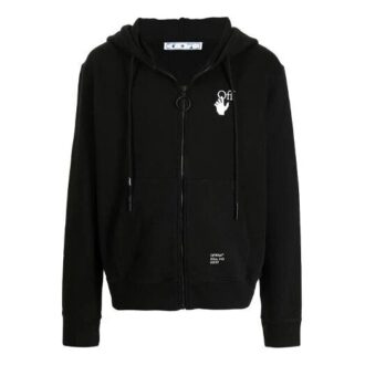 FW21 Pattern Printing Zipper Hooded Jacket Loose Fit Black