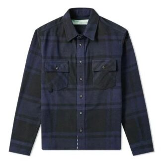 FW21 Pink Red Arrow Plaid Pattern Long Sleeves Shirt Loose Fit Navy Blue