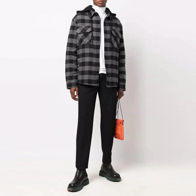 FW21 Plaid hooded Long Sleeves Shirt Loose Fit Black