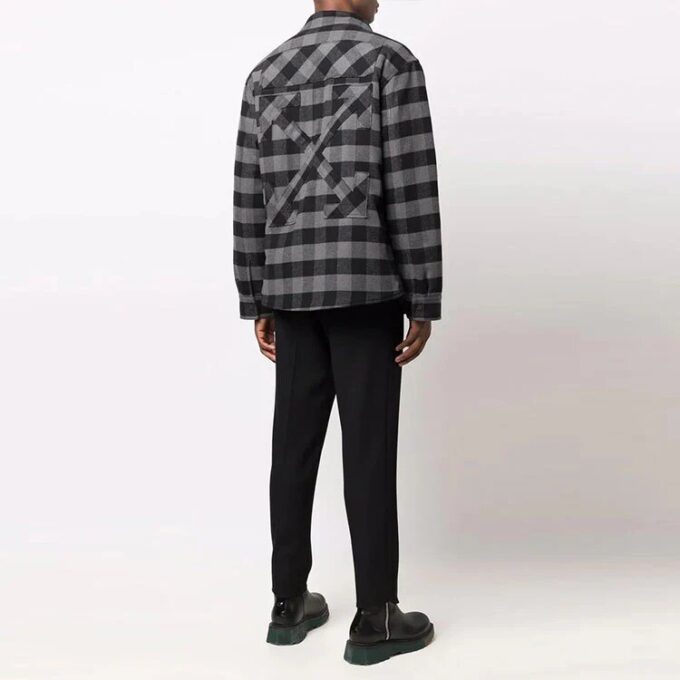 FW21 Plaid hooded Long Sleeves Shirt Loose Fit Black