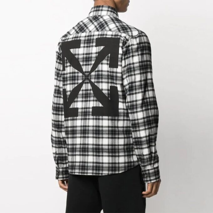 FW21 Plaid Large Arrow Printing Pattern Long Sleeves Shirt Version Black