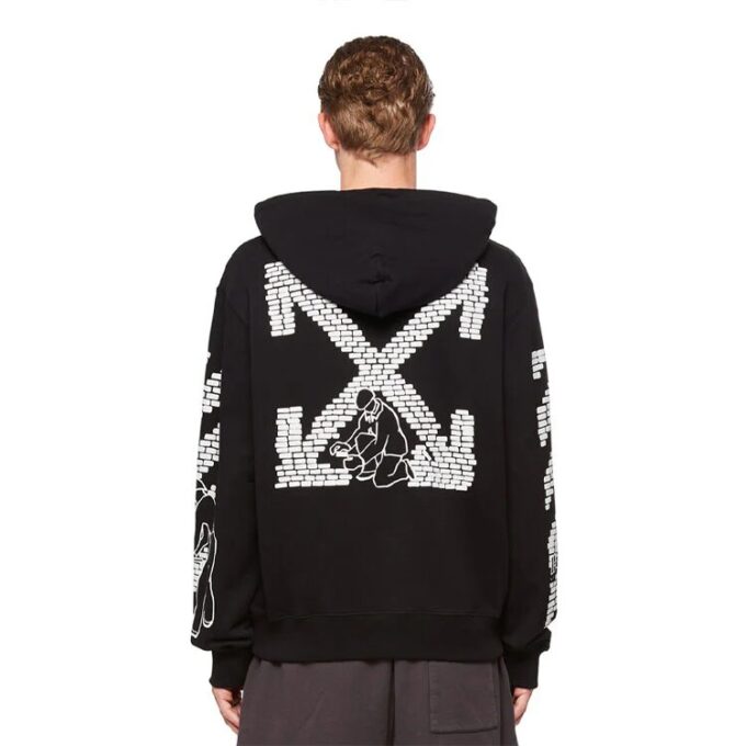 FW22 Logo Printing Drawstring hooded Long Sleeves Version Black