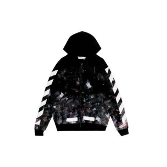 Galaxy Brush Graffiti Hooded Zip-up Fleece Men Black