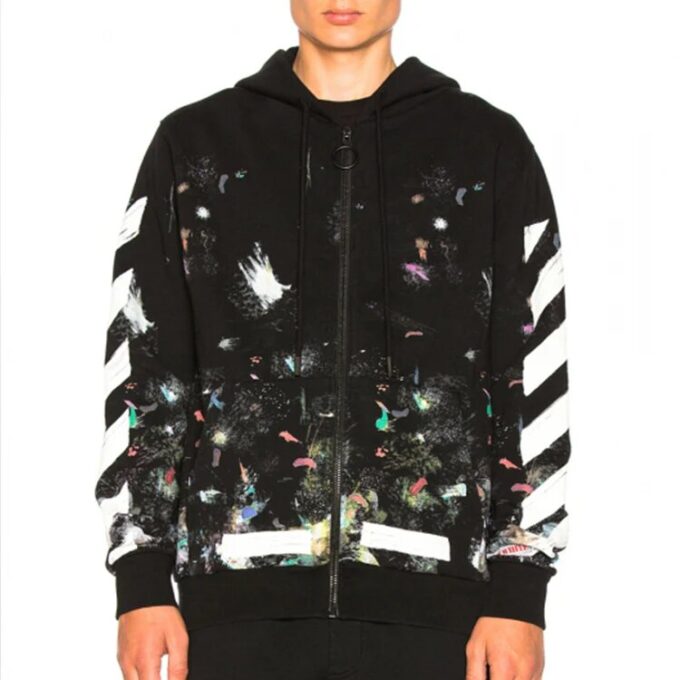 Galaxy Brush Graffiti Hooded Zip-up Fleece Men Black