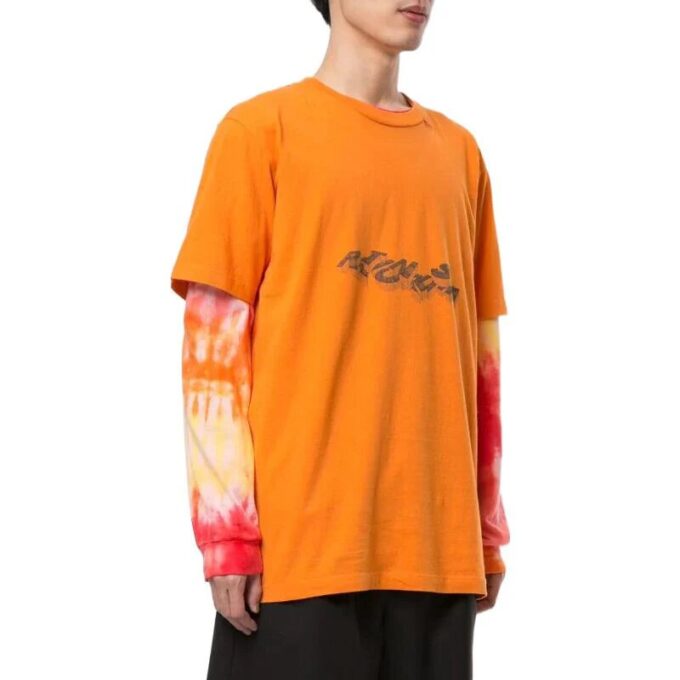 Geometry Arrow Logo Printing Round Neck Short Sleeve Orange