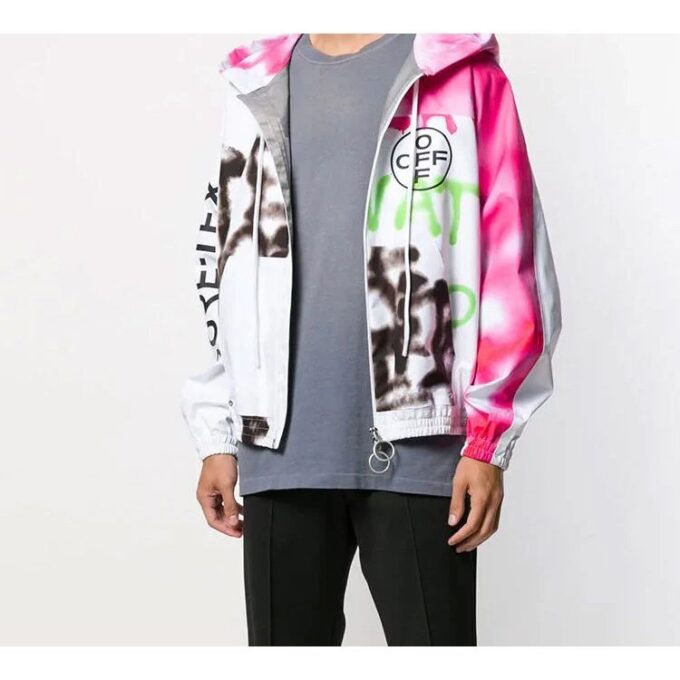 Goretex Graffiti Printing Hooded Jacket Men Multicolor