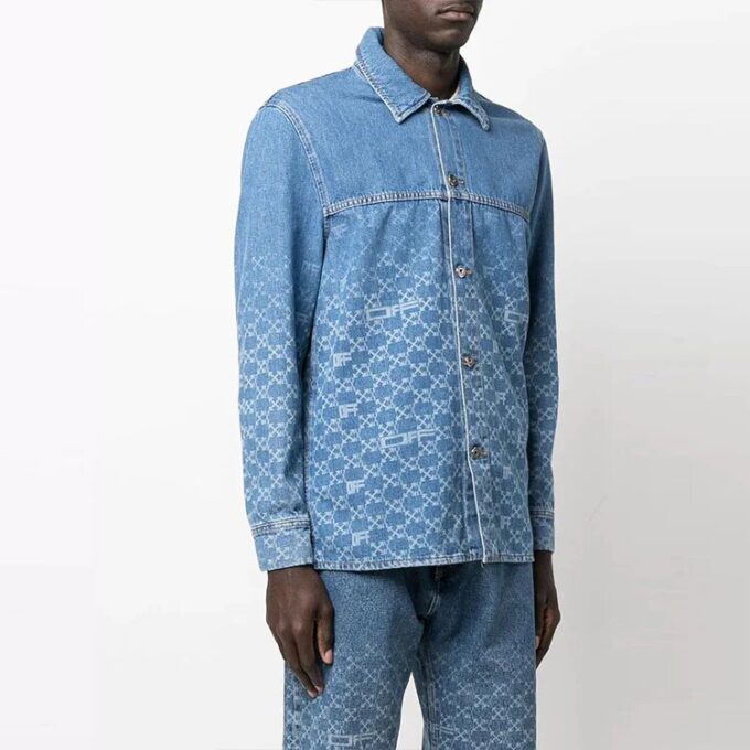 Gradient Denim Long Sleeves Shirt Blue