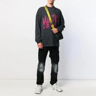 Graffiti Alphabet Pattern Round Neck Long Sleeves Version Black Gray