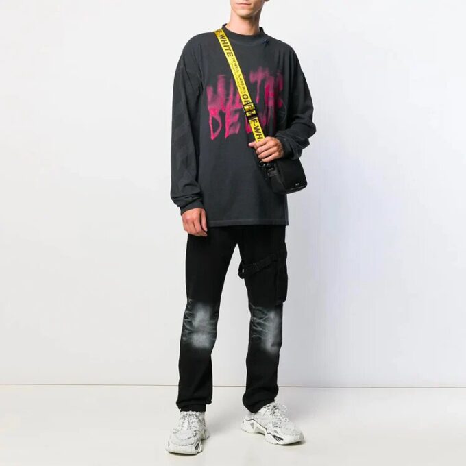 Graffiti Alphabet Pattern Round Neck Long Sleeves Version Black Gray