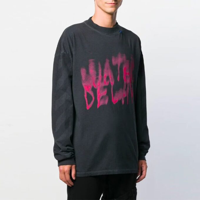 Graffiti Alphabet Pattern Round Neck Long Sleeves Version Black Gray