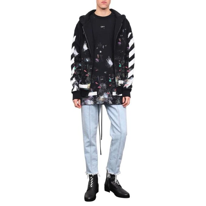 Graffiti Arrow Printing Zipper hooded Long Sleeves Ordinary Version Black