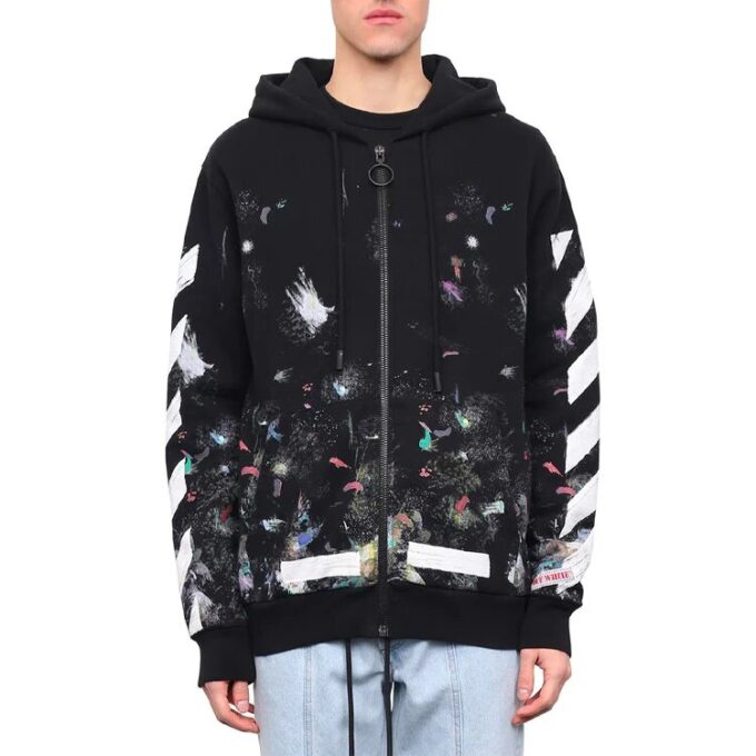 Graffiti Arrow Printing Zipper hooded Long Sleeves Ordinary Version Black