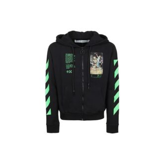 Graphic Print Cotton Zipped For Men Black