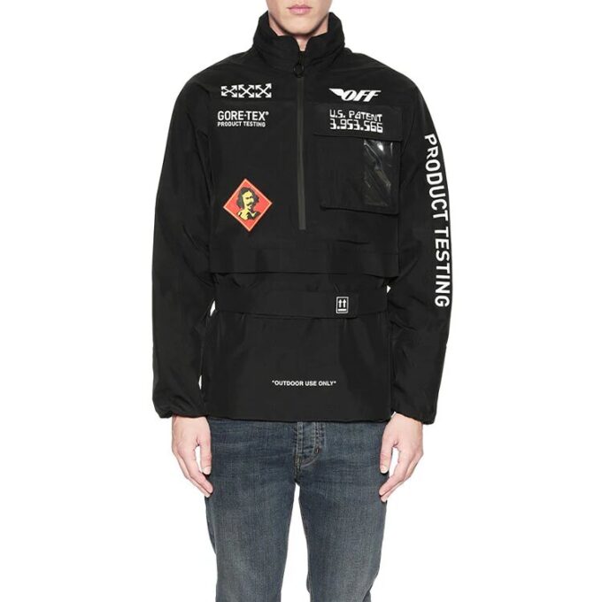 Half Zipper Pullover Long Sleeves Stand Collar Logo Jacket Version Black