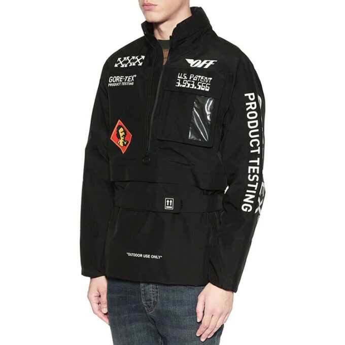 Half Zipper Pullover Long Sleeves Stand Collar Logo Jacket Version Black