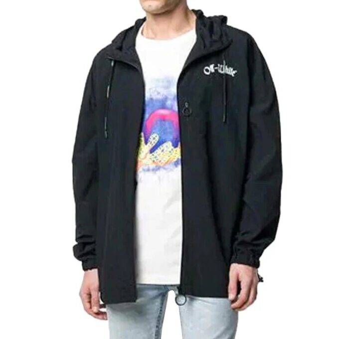 Impressionism Windbreaker Hooded Coat Men Black