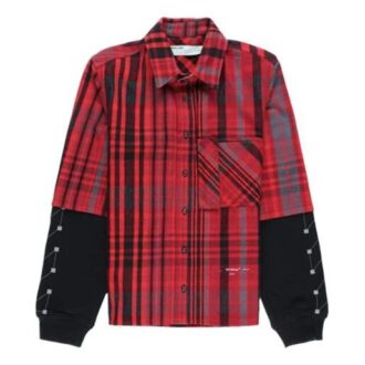 Jersey Sleeve Checked Shirt “Red Black”