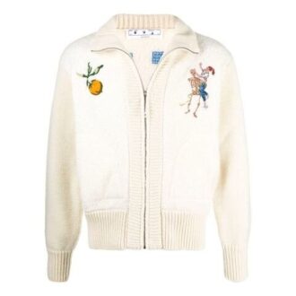 Knit Pattern aviator Solid Color Jacket Creamy White
