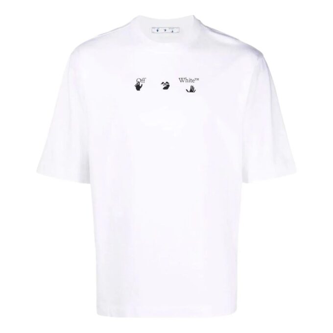 Large Arrow Pattern Printing Round Neck Short Sleeve White