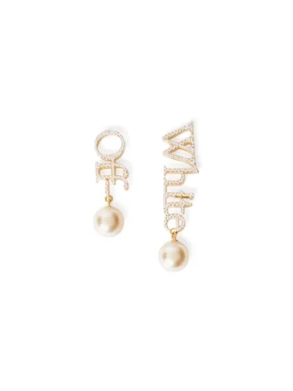 LOGO EARRINGS W/STRASS&PEARLS