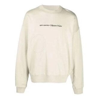 Logo Embroidered Solid Color Long Sleeves Loose Fit Beige