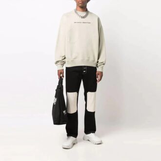 Logo Embroidered Solid Color Long Sleeves Loose Fit Beige
