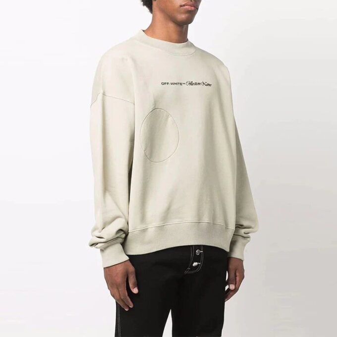 Logo Embroidered Solid Color Long Sleeves Loose Fit Beige